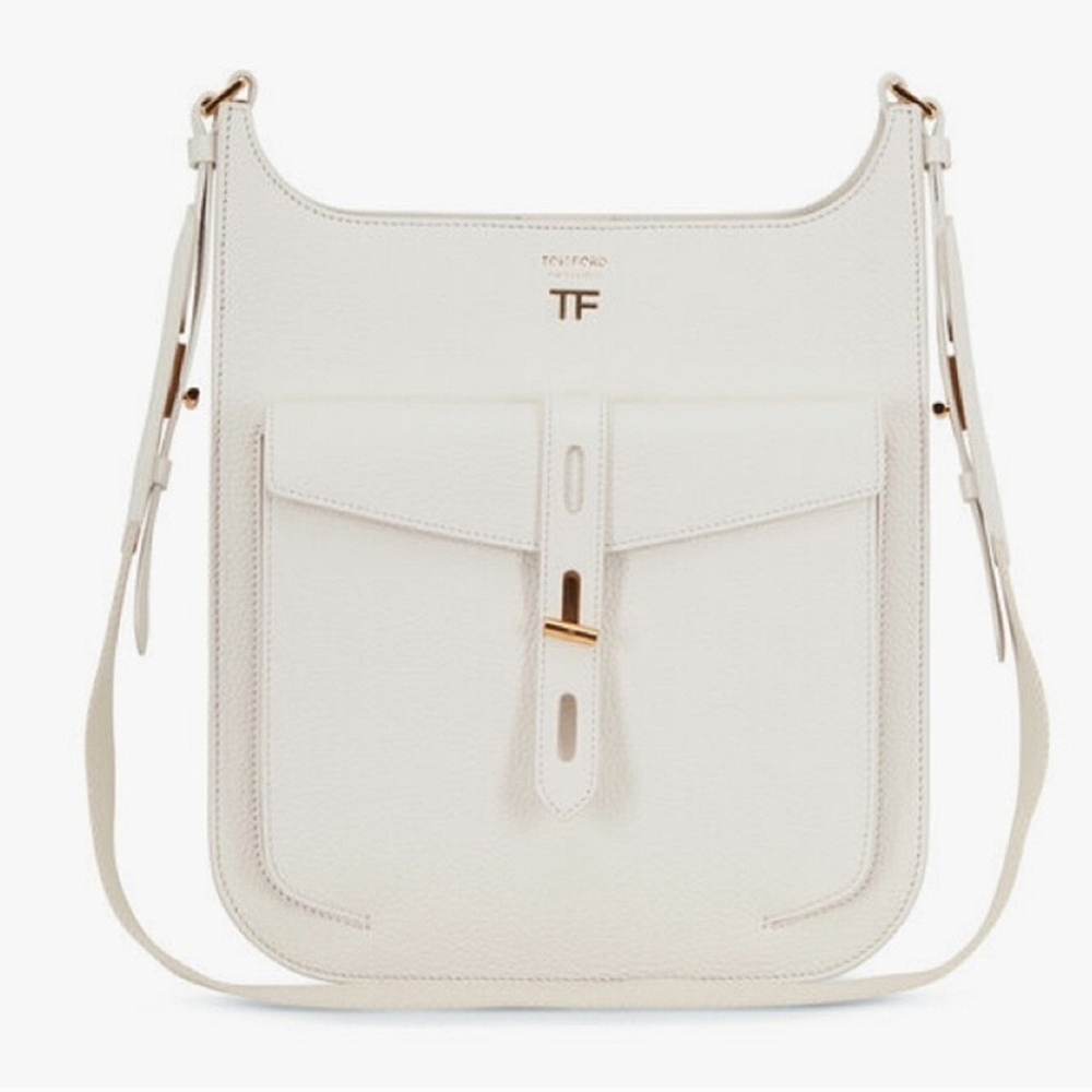 TOM FORD T Twist Chalk Grained Leather Medium Crossbody Bag
